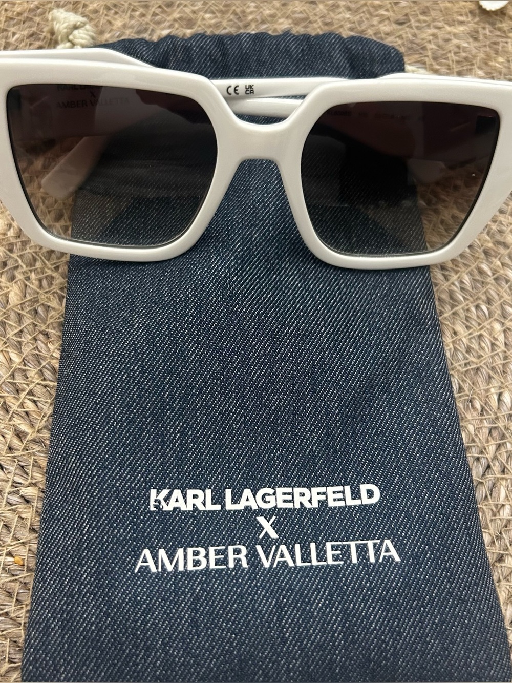 New Karl Lagerfeld x Amber Valletta Women's White Rectangle Sunglasses
